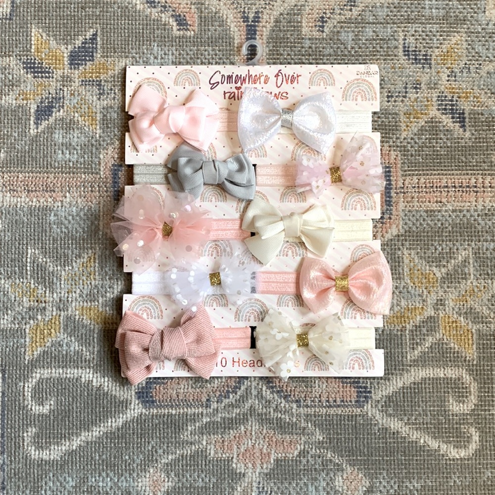 Set of 10 Baby Girl’s Hair Bow Headband Set - Somewhere Over Rainbows by Danbar
